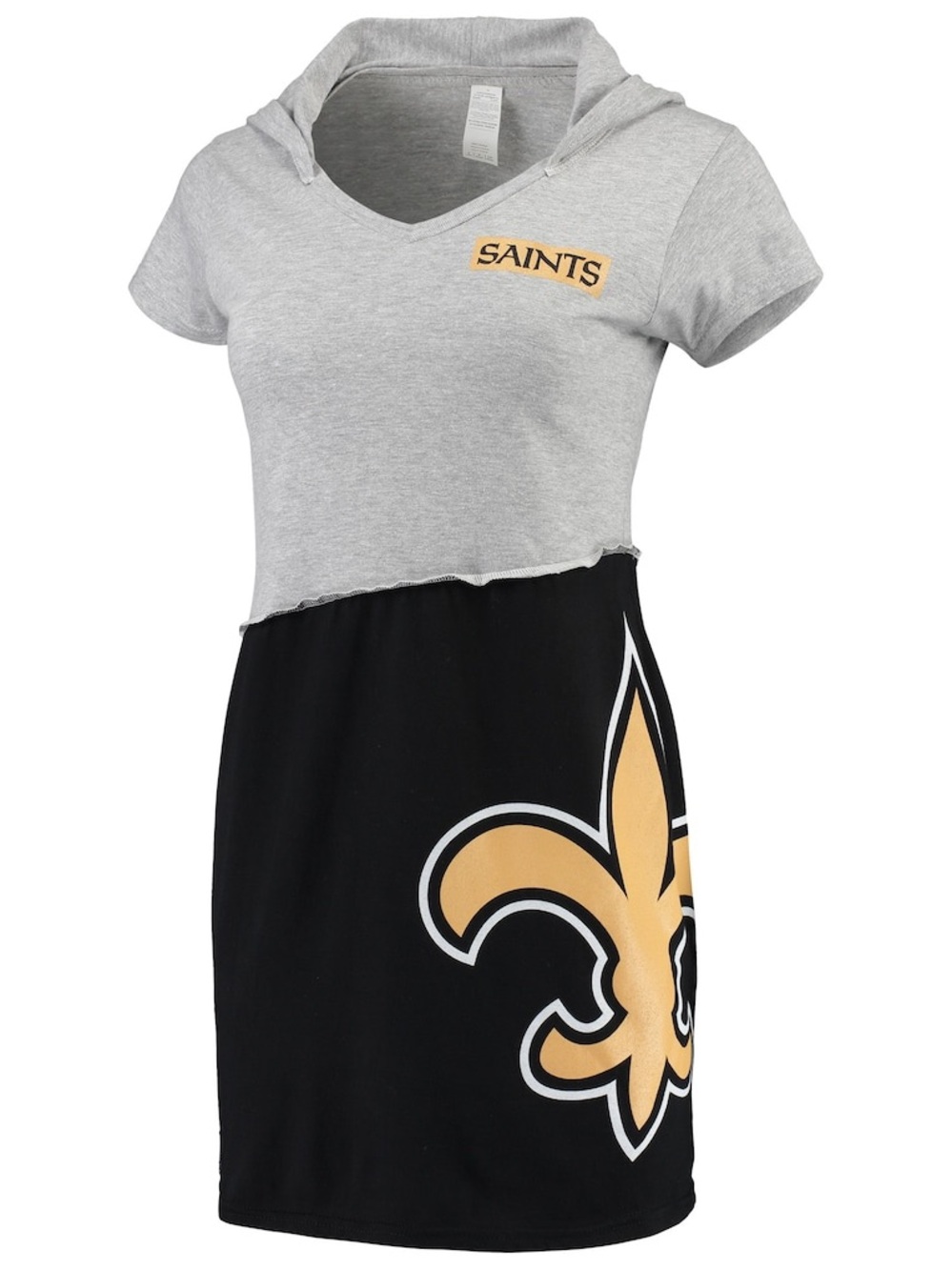 NEW - New Orlean Saints - Mini T-Shirt Dress with hood in Gray, Black and Gold